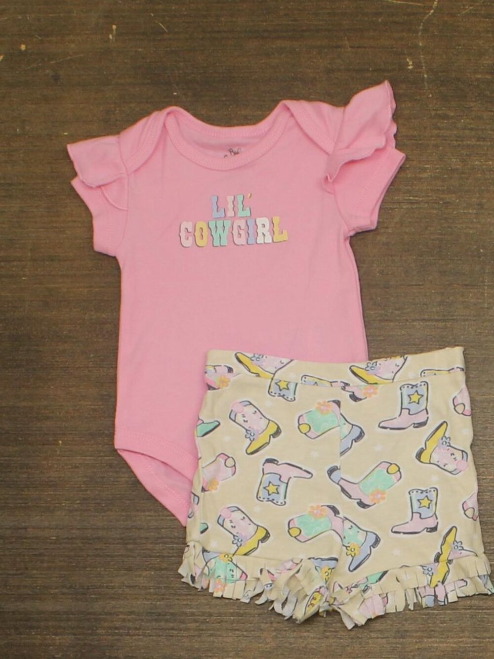 Baby Essentials Lil' Cowgirl Fringe Shorts One Piece 2-Piece Set Pink Multi 6M